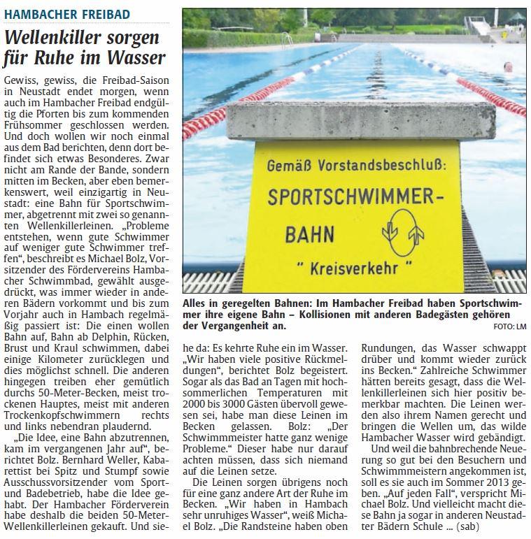 Schöner Bericht der Rheinpfalz vom 15.09.2012